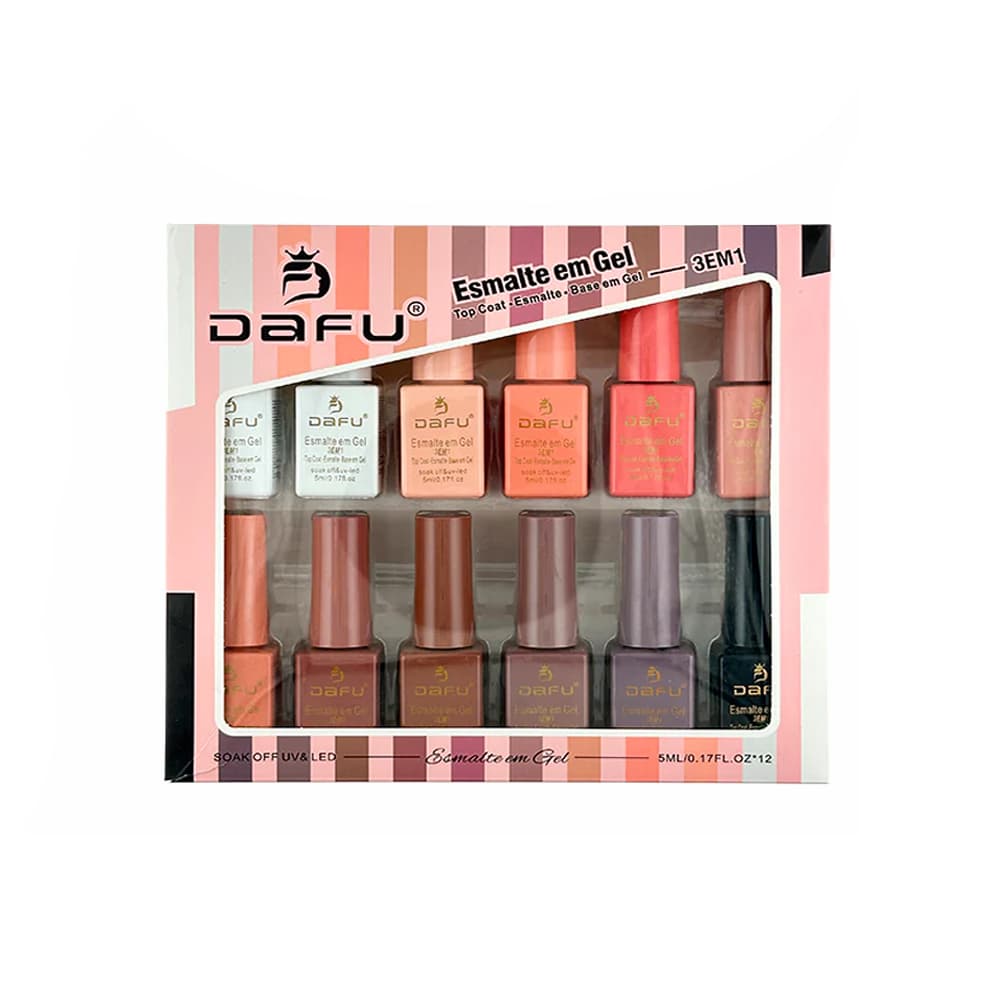 Coleção Esmalte em Gel 3 em 1 Dafu Rose 12 unidades