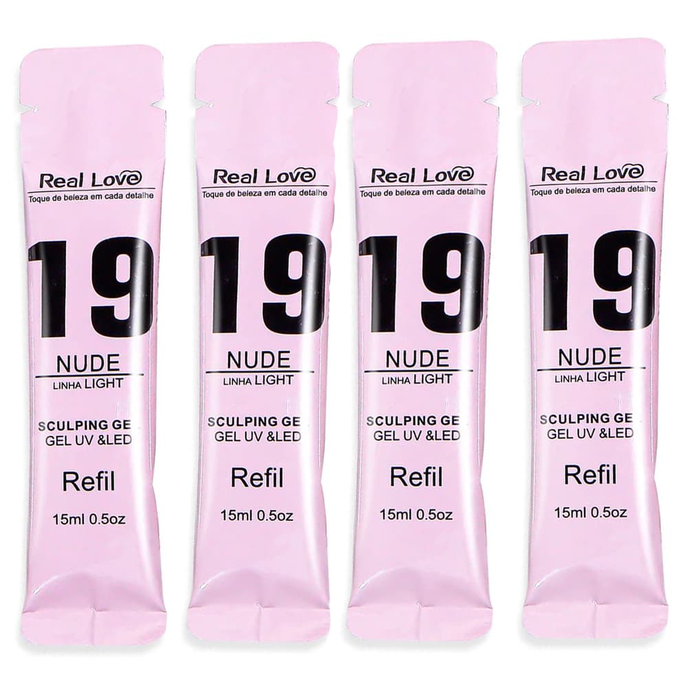Kit 4 Gel Real Love Nude 19 Refil 15ml #PG3