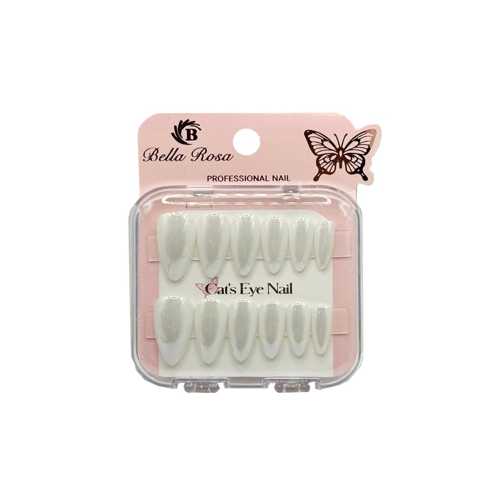 Unha Postiça Cat Eye Almond Branca Bella Rosa