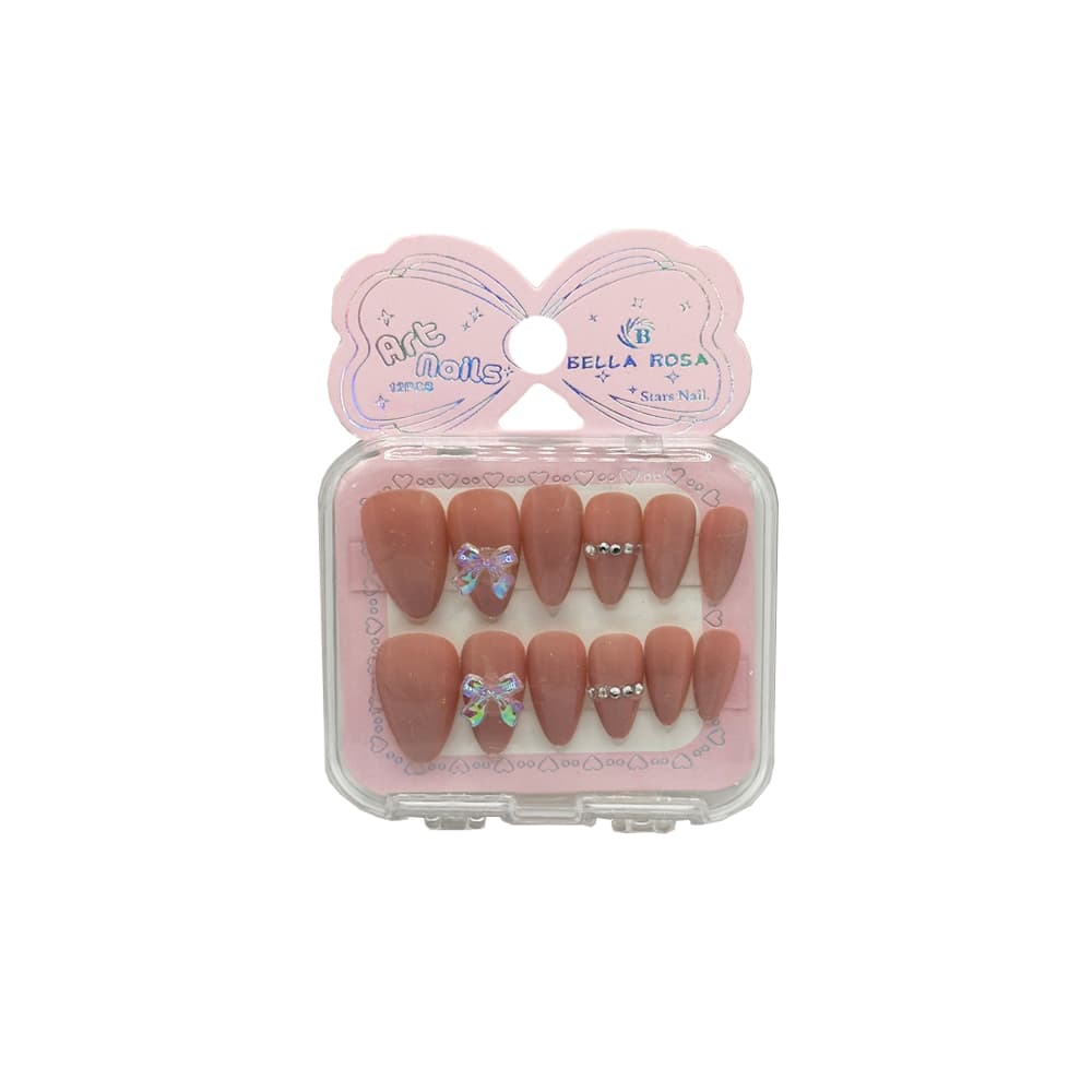 Unha Postiça Art Nails Almond Laço Furta Cor Bella Rosa