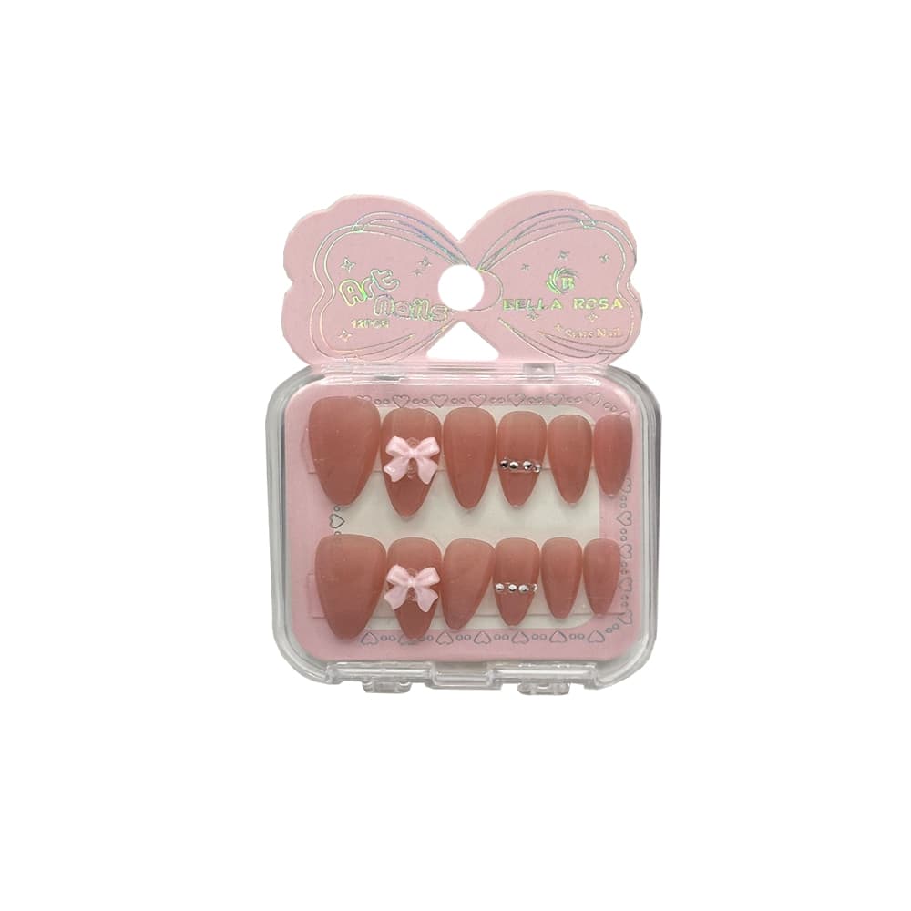 Unha Postiça Art Nails Almond Laço Rosa Bella Rosa